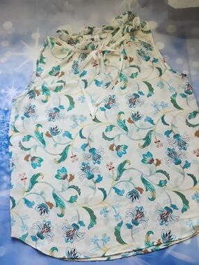 Violet & Claire Floral Blouse in Teal, Turquoise & Cream